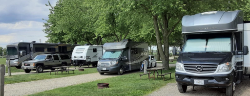 RVs parked at a campground.